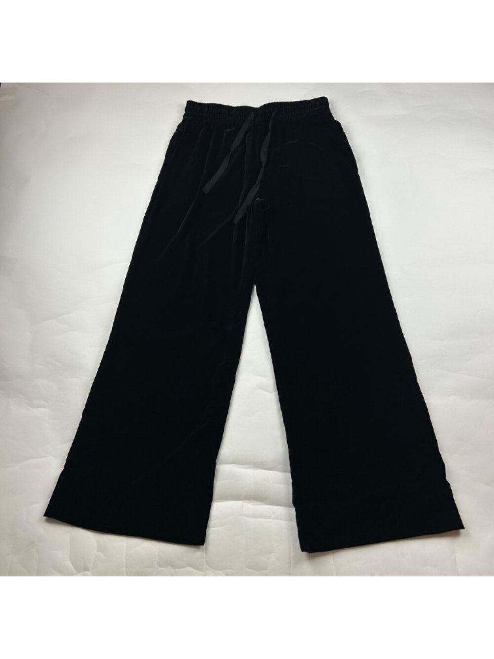 Zara Black Stretch Velvet Wide Leg Pull On Pant M